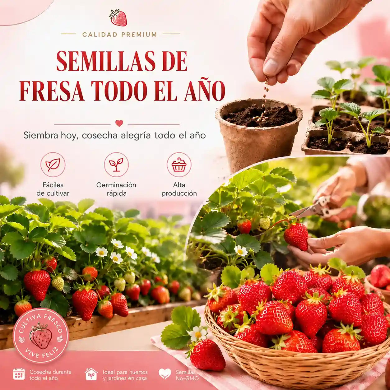 🍓 Kit 150 Semillas de Fresa | Cultiva Deliciosas Fresas en Casa