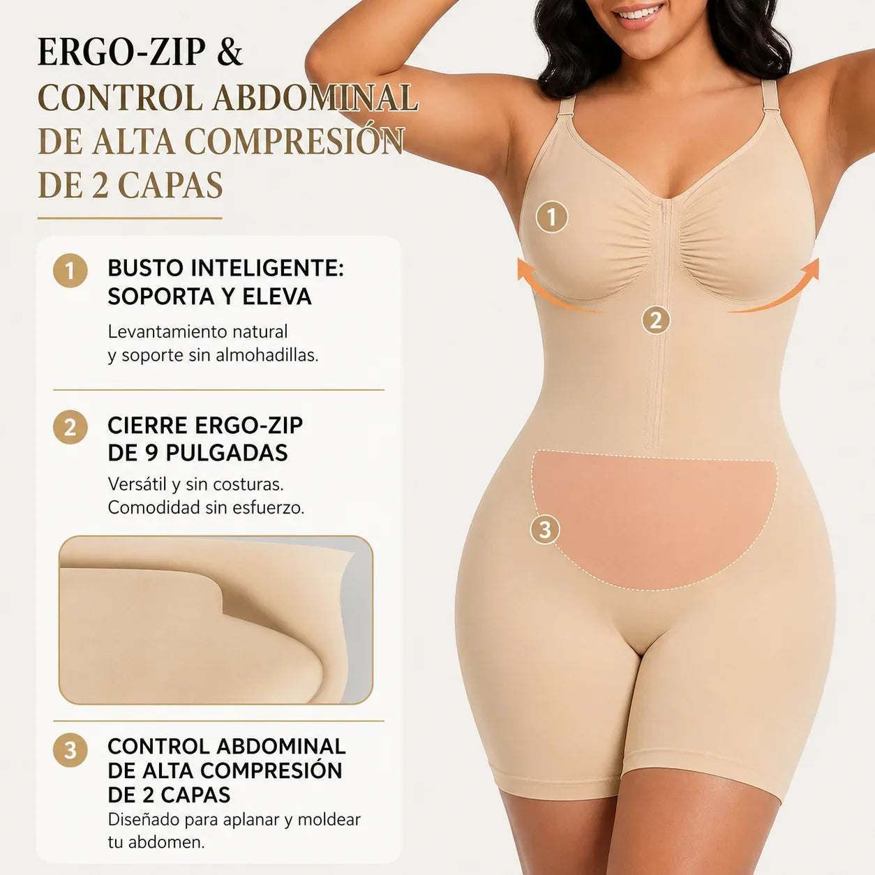 🤍 Enterizo Moldeador con Cierre Delantero | Invisible Bajo la Ropa